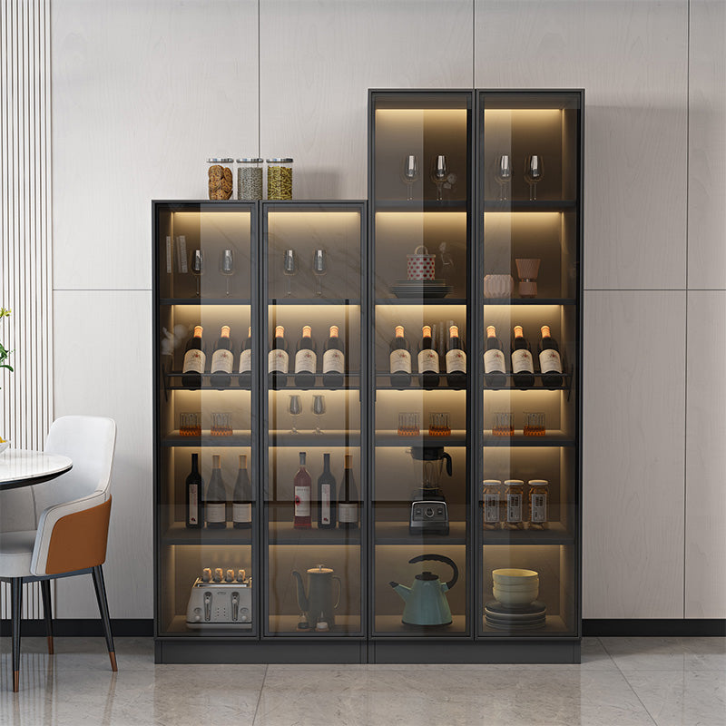 Zwarte vloer wijnrek houten wijnflessen rek voor woonkamer, zonder lichten