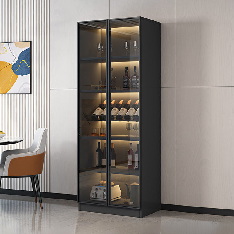 Zwarte vloer wijnrek houten wijnflessen rek voor woonkamer, zonder lichten