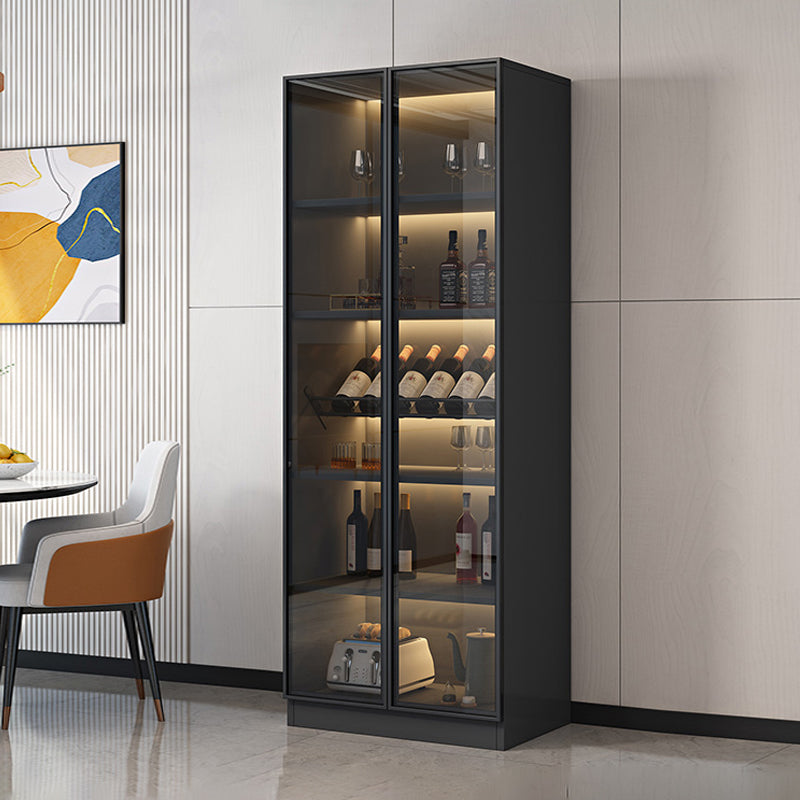 Zwarte vloer wijnrek houten wijnflessen rek voor woonkamer, zonder lichten