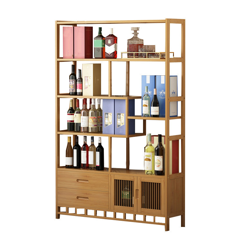 Vloerwijnrek massief houten wijnrek met planken voor woonkamer