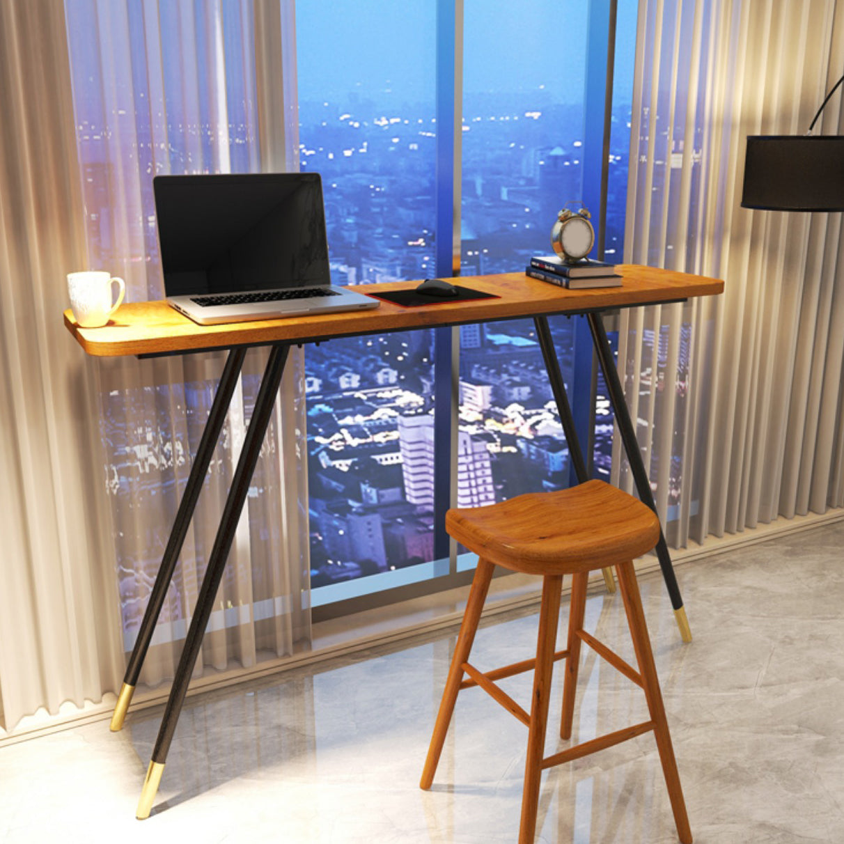 Juego de mesa de bar rectangular Glam, juego de mesa de bar de madera marrón de 1/2 piezas