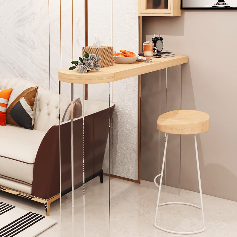 Modern Style Bar Table Set 1/2 Pcs Wooden Top Acrylic Base Bar Table Set Table & Chair(s) 31"L x 14"W x 41"H Clear-Brown Clearhalo 'Bar Furniture' 'furn' 'furn_home_bar_bar_sets' 'Furniture' 'Home Bars & Bar Sets' 'home_bar_bar_sets' 'Kitchen & Dining Furniture' 7462214