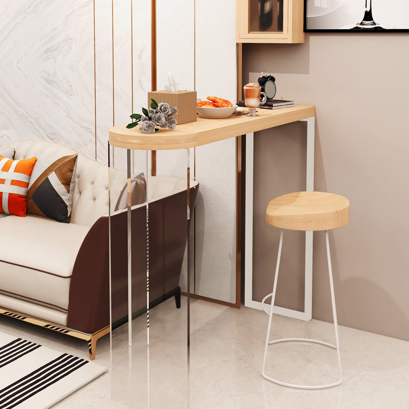 Modern Style Bar Table Set 1/2 Pcs Wooden Top Acrylic Base Bar Table Set Table & Chair(s) 31"L x 14"W x 41"H White-Brown Clearhalo 'Bar Furniture' 'furn' 'furn_home_bar_bar_sets' 'Furniture' 'Home Bars & Bar Sets' 'home_bar_bar_sets' 'Kitchen & Dining Furniture' 7462216