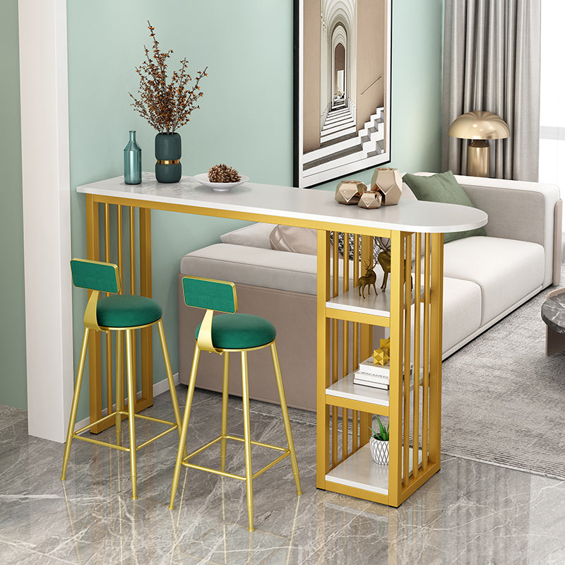 Glam Style Bar Table Set 2/3 Pcs Gold Frame Bar Table Set for Living Room Table & Chair(s) 39.4"L x 15.7"W x 39.4"H White Clearhalo 'Bar Furniture' 'furn' 'furn_home_bar_bar_sets' 'Furniture' 'Home Bars & Bar Sets' 'home_bar_bar_sets' 'Kitchen & Dining Furniture' 7462249