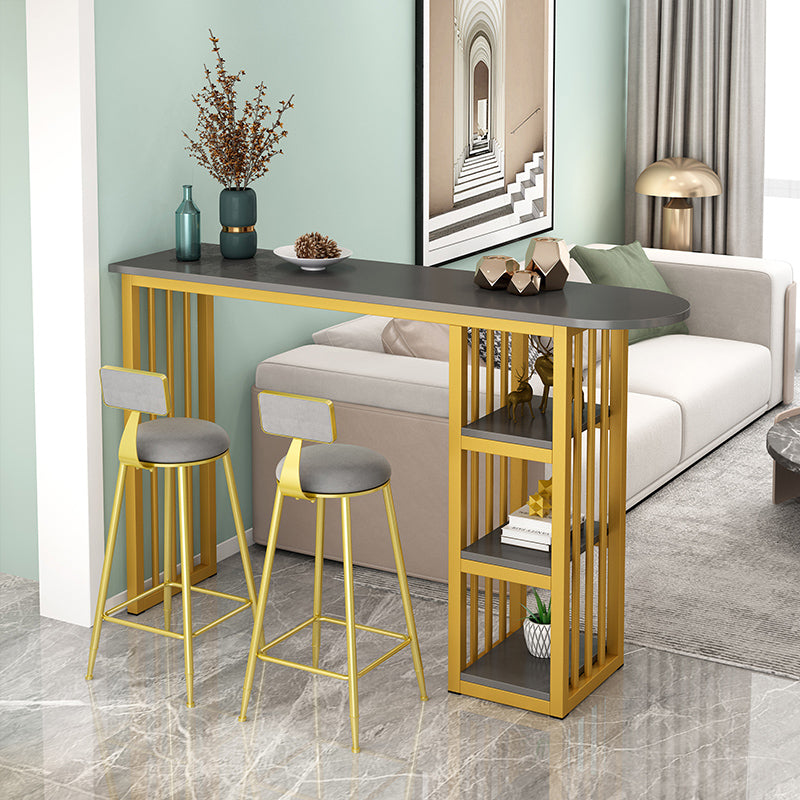 Glam Style Bar Table Set 2/3 Pcs Gold Frame Bar Table Set for Living Room Table & Chair(s) 39.4"L x 15.7"W x 39.4"H Grey Clearhalo 'Bar Furniture' 'furn' 'furn_home_bar_bar_sets' 'Furniture' 'Home Bars & Bar Sets' 'home_bar_bar_sets' 'Kitchen & Dining Furniture' 7462254