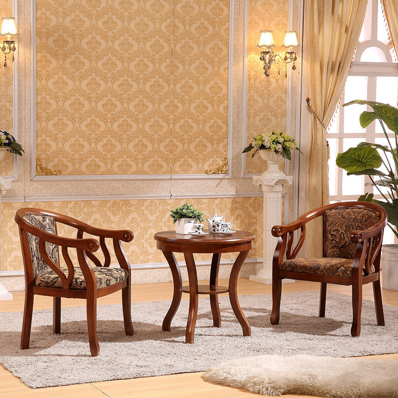 Indoor Dining Arm Chair Solid Wood Frame Dining Chair in Brown