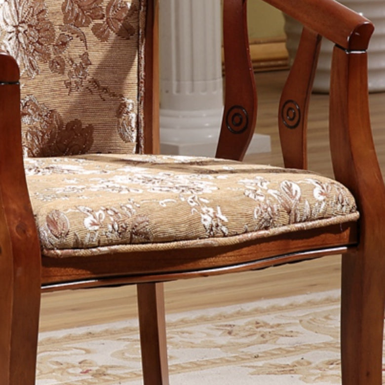 Indoor Dining Arm Chair Solid Wood Frame Dining Chair in Brown