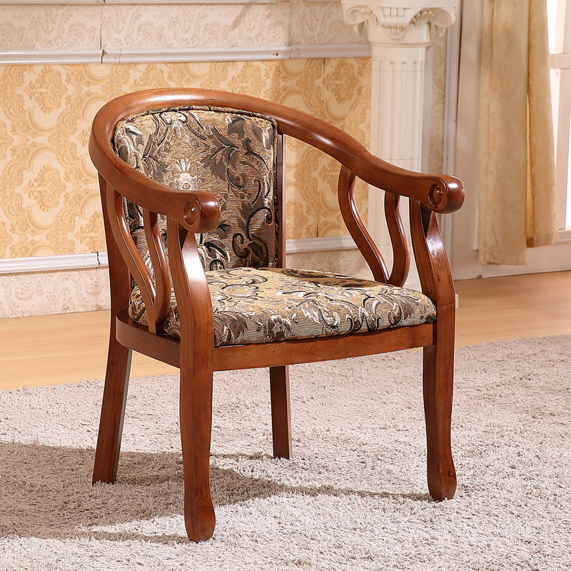 Indoor Dining Arm Chair Solid Wood Frame Dining Chair in Brown