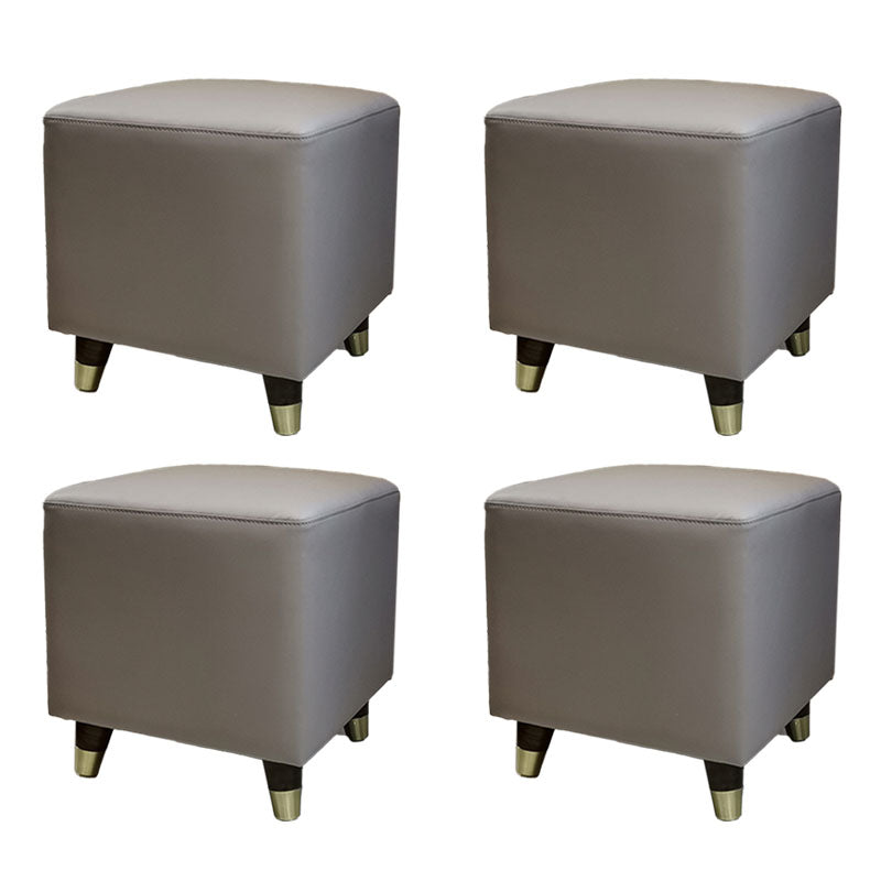 Contemporary Square Ottoman Leather Foot Stool with Legs for Home Light Gray 4 Piece Set Clearhalo 'furn' 'furn_ottomans_poufs' 'Furniture' 'Living Room Furniture' 'Ottomans & Poufs' 'ottomans_poufs' 7468627