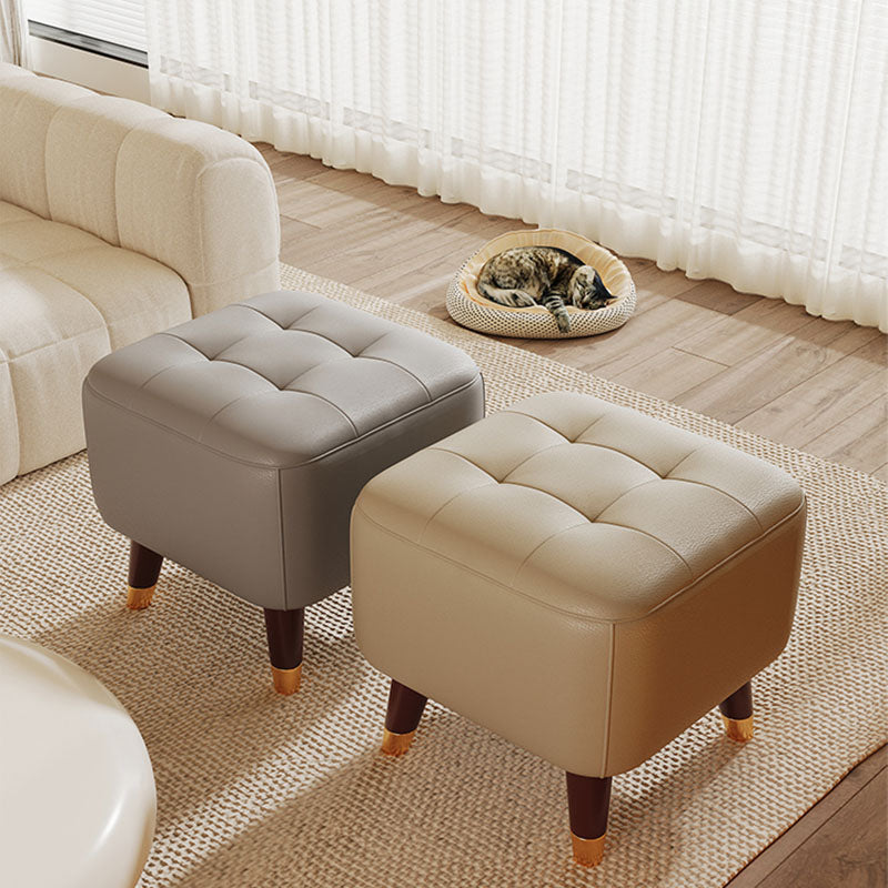 Square Footstools Modern Genuine Leather Foot Stool , 15.6" H Clearhalo 'furn' 'furn_ottomans_poufs' 'Furniture' 'Living Room Furniture' 'Ottomans & Poufs' 'ottomans_poufs' 7468680