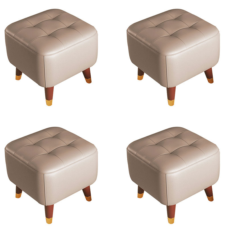 Square Footstools Modern Genuine Leather Foot Stool , 15.6" H Light Gray 4 Piece Set Clearhalo 'furn' 'furn_ottomans_poufs' 'Furniture' 'Living Room Furniture' 'Ottomans & Poufs' 'ottomans_poufs' 7468691