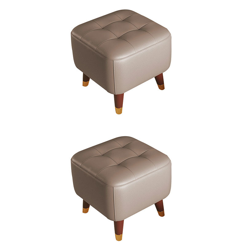 Square Footstools Modern Genuine Leather Foot Stool , 15.6" H Dark Gray 2 Piece Set Clearhalo 'furn' 'furn_ottomans_poufs' 'Furniture' 'Living Room Furniture' 'Ottomans & Poufs' 'ottomans_poufs' 7468695