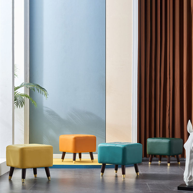 Square Footstools Modern Genuine Leather Foot Stool , 15.6" H Clearhalo 'furn' 'furn_ottomans_poufs' 'Furniture' 'Living Room Furniture' 'Ottomans & Poufs' 'ottomans_poufs' 7468698