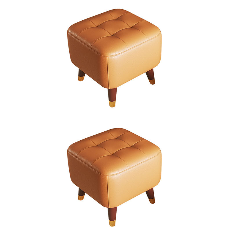 Square Footstools Modern Genuine Leather Foot Stool , 15.6" H Orange 2 Piece Set Clearhalo 'furn' 'furn_ottomans_poufs' 'Furniture' 'Living Room Furniture' 'Ottomans & Poufs' 'ottomans_poufs' 7468700