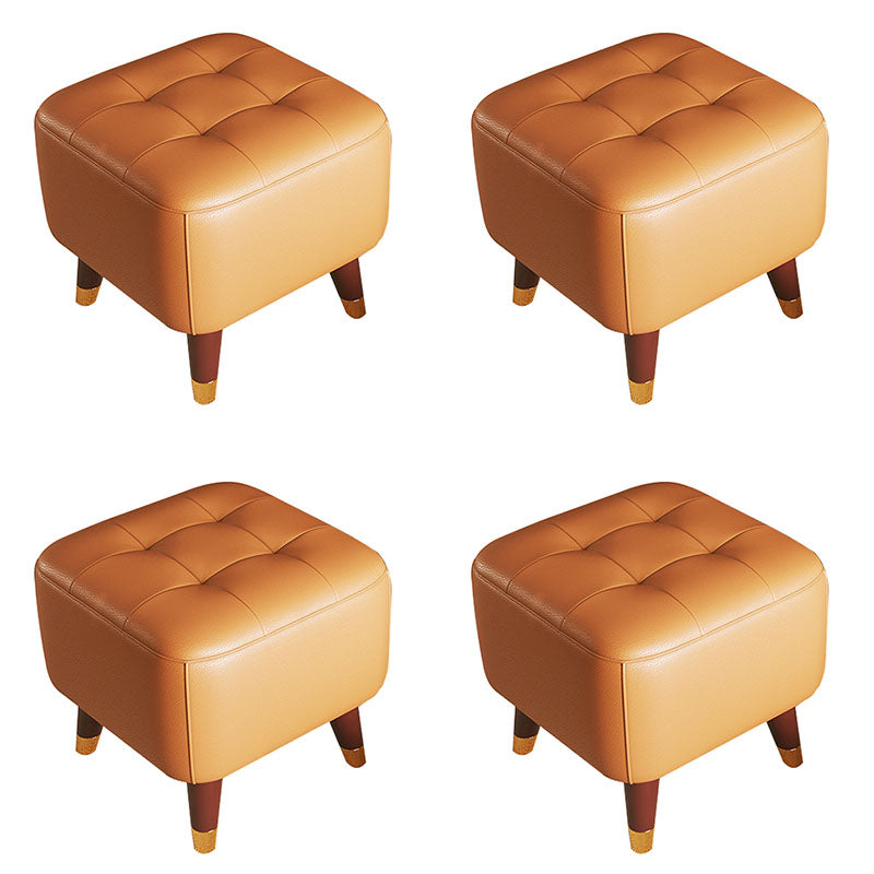 Square Footstools Modern Genuine Leather Foot Stool , 15.6" H Orange 4 Piece Set Clearhalo 'furn' 'furn_ottomans_poufs' 'Furniture' 'Living Room Furniture' 'Ottomans & Poufs' 'ottomans_poufs' 7468701
