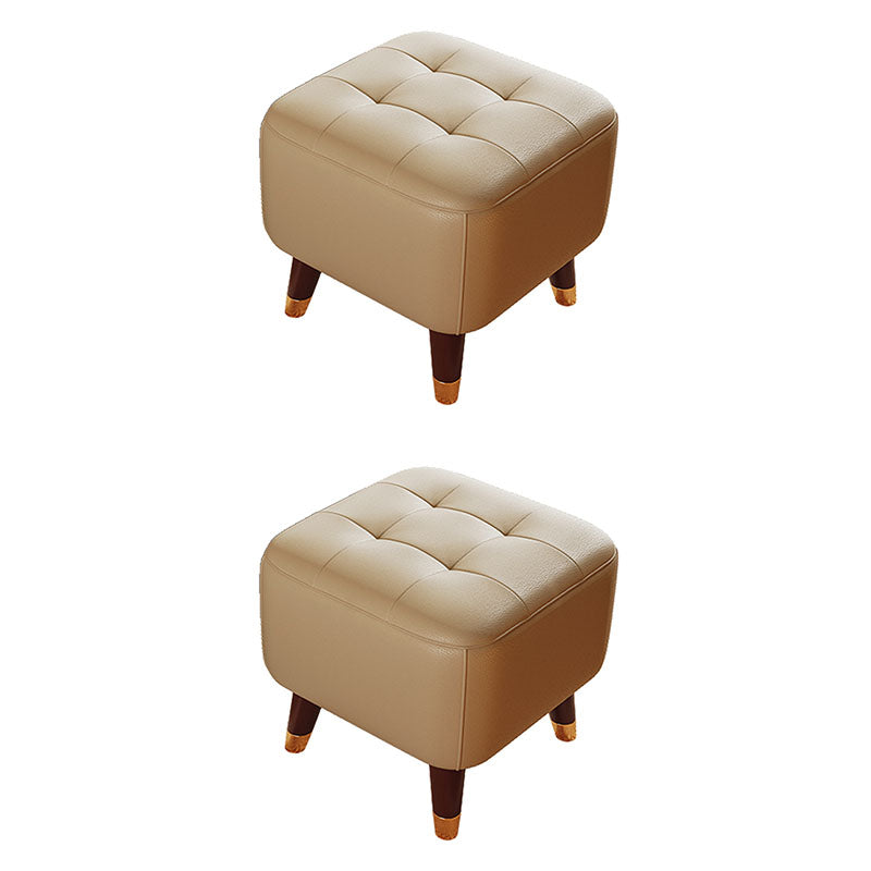 Square Footstools Modern Genuine Leather Foot Stool , 15.6" H Beige 2 Piece Set Clearhalo 'furn' 'furn_ottomans_poufs' 'Furniture' 'Living Room Furniture' 'Ottomans & Poufs' 'ottomans_poufs' 7468703