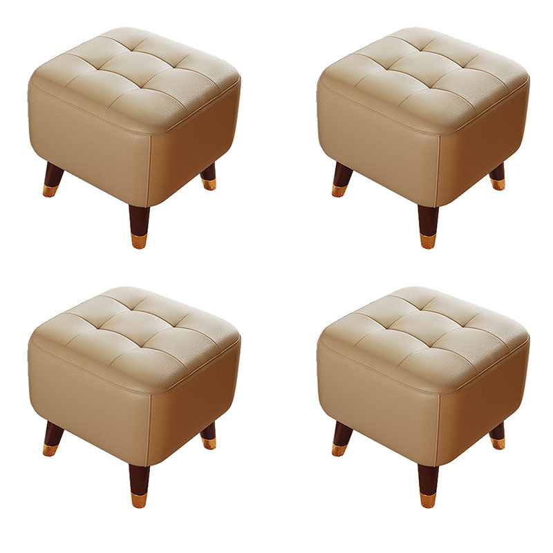 Square Footstools Modern Genuine Leather Foot Stool , 15.6" H Beige 4 Piece Set Clearhalo 'furn' 'furn_ottomans_poufs' 'Furniture' 'Living Room Furniture' 'Ottomans & Poufs' 'ottomans_poufs' 7468704