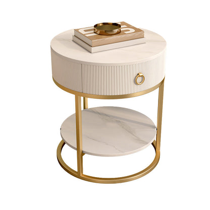 Frame Glam Style Side Table 22.83" Tall Stone Top Side Table with Storage Gold White 1 Clearhalo 'Coffee & Accent Tables' 'End & Side Tables' 'end_side_tables' 'furn' 'furn_end_side_tables' 'Furniture' 'Living Room Furniture' 7469637