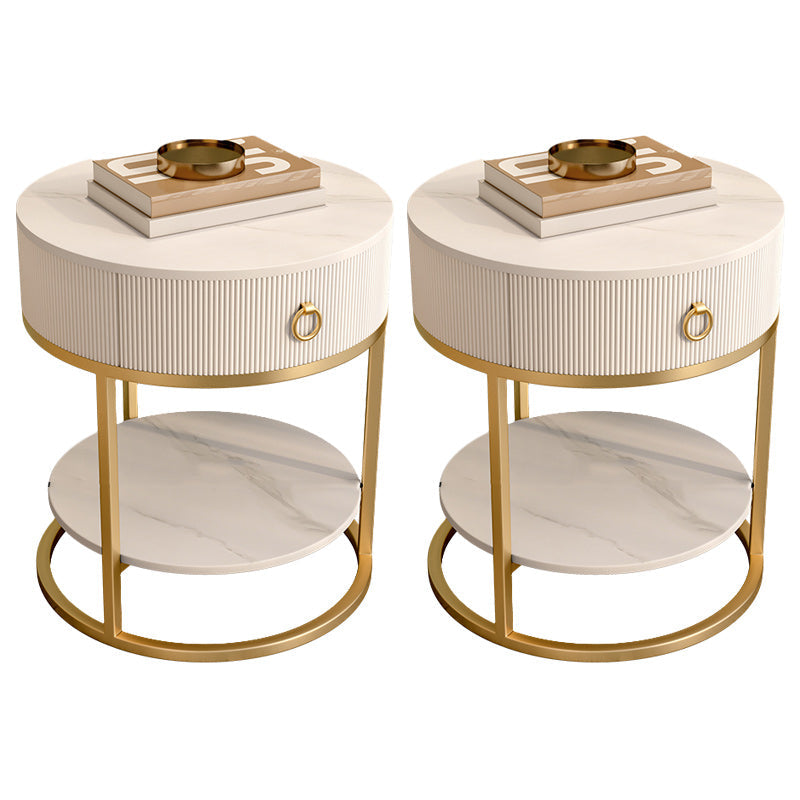 Frame Glam Style Side Table 22.83" Tall Stone Top Side Table with Storage Gold White 2 Clearhalo 'Coffee & Accent Tables' 'End & Side Tables' 'end_side_tables' 'furn' 'furn_end_side_tables' 'Furniture' 'Living Room Furniture' 7469638