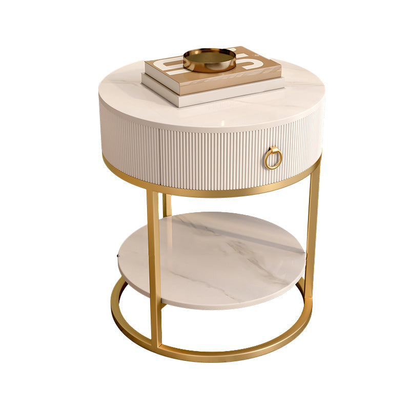 Frame Glam Style Side Table 22.83" Tall Stone Top Side Table with Storage Gold Gloss White 1 Clearhalo 'Coffee & Accent Tables' 'End & Side Tables' 'end_side_tables' 'furn' 'furn_end_side_tables' 'Furniture' 'Living Room Furniture' 7469641