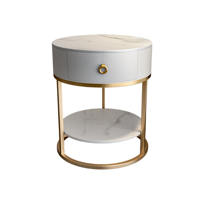 Frame Glam Style Side Table 22.83" Tall Stone Top Side Table with Storage Gold White Grey 1 Clearhalo 'Coffee & Accent Tables' 'End & Side Tables' 'end_side_tables' 'furn' 'furn_end_side_tables' 'Furniture' 'Living Room Furniture' 7469644