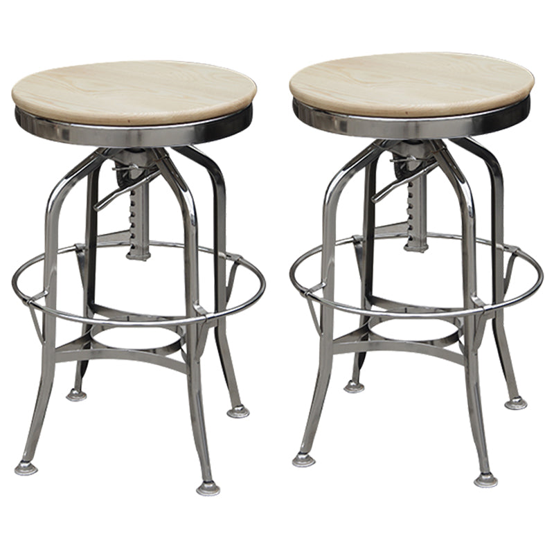 Industrial Metal Legs Bar Stools Indoor Faux Leather Counter Chair Beige Silver 2 Piece Set Clearhalo 'Bar Furniture' 'Bar Stools' 'bar_stools' 'furn' 'furn_bar_stools' 'Furniture' 'Kitchen & Dining Furniture' 7470152