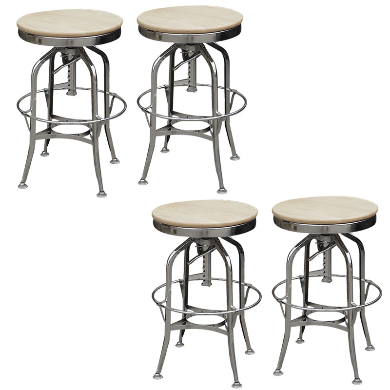 Industrial Metal Legs Bar Stools Indoor Faux Leather Counter Chair Beige Silver 4 Piece Set Clearhalo 'Bar Furniture' 'Bar Stools' 'bar_stools' 'furn' 'furn_bar_stools' 'Furniture' 'Kitchen & Dining Furniture' 7470154