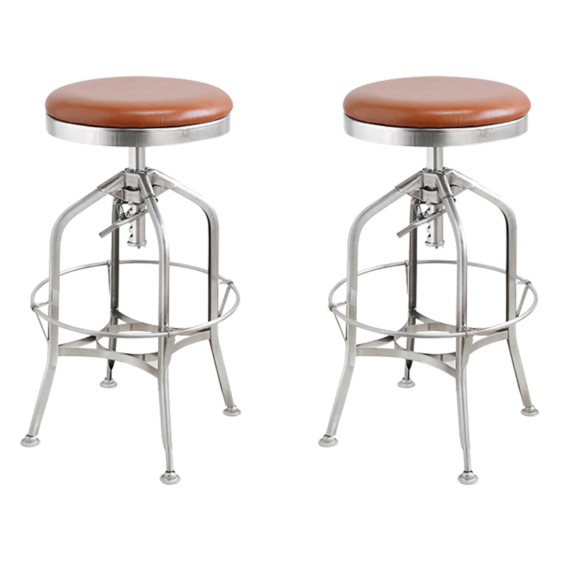Industrial Metal Legs Bar Stools Indoor Faux Leather Counter Chair Silver Brown 2 Piece Set Clearhalo 'Bar Furniture' 'Bar Stools' 'bar_stools' 'furn' 'furn_bar_stools' 'Furniture' 'Kitchen & Dining Furniture' 7470172