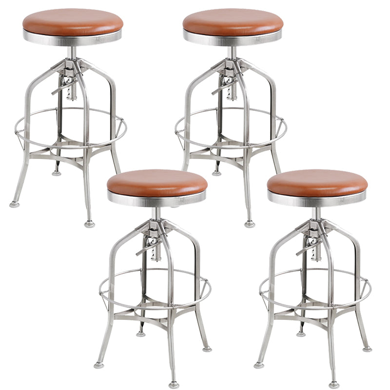 Industrial Metal Legs Bar Stools Indoor Faux Leather Counter Chair Silver Brown 4 Piece Set Clearhalo 'Bar Furniture' 'Bar Stools' 'bar_stools' 'furn' 'furn_bar_stools' 'Furniture' 'Kitchen & Dining Furniture' 7470173