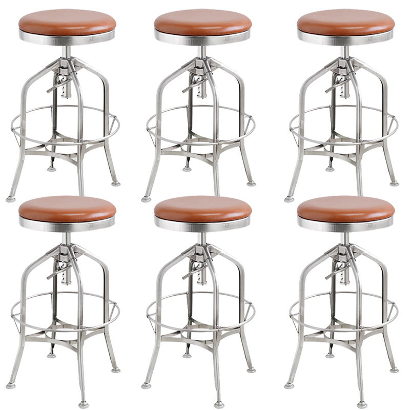 Industrial Metal Legs Bar Stools Indoor Faux Leather Counter Chair Silver Brown 6 Piece Set Clearhalo 'Bar Furniture' 'Bar Stools' 'bar_stools' 'furn' 'furn_bar_stools' 'Furniture' 'Kitchen & Dining Furniture' 7470174
