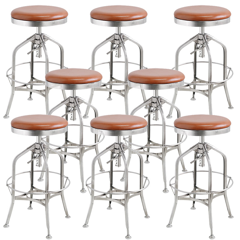 Industrial Metal Legs Bar Stools Indoor Faux Leather Counter Chair Silver Brown 8 Piece Set Clearhalo 'Bar Furniture' 'Bar Stools' 'bar_stools' 'furn' 'furn_bar_stools' 'Furniture' 'Kitchen & Dining Furniture' 7470175