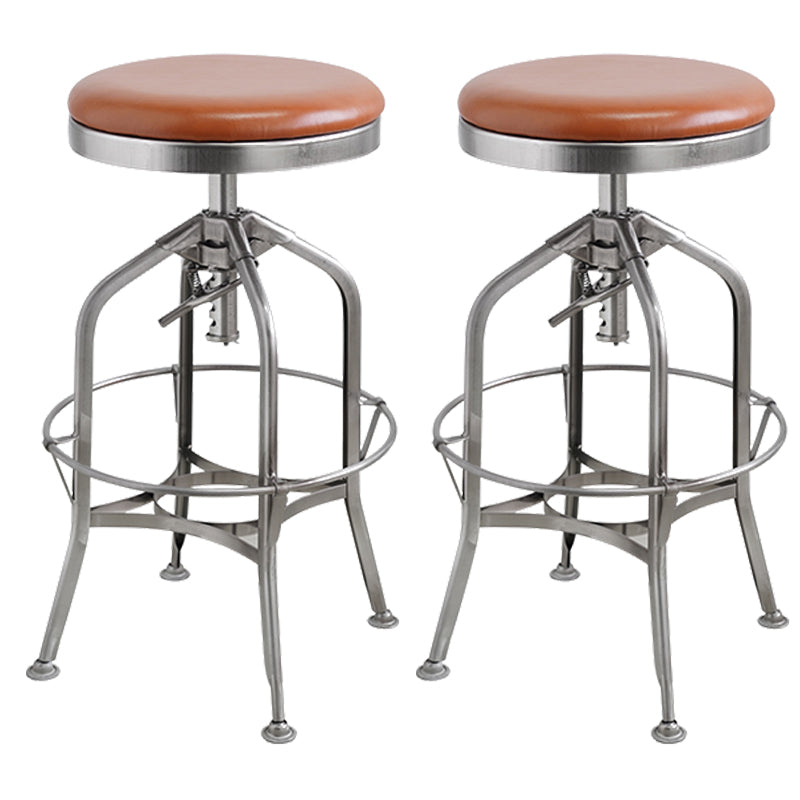Industrial Metal Legs Bar Stools Indoor Faux Leather Counter Chair Brown 2 Piece Set Clearhalo 'Bar Furniture' 'Bar Stools' 'bar_stools' 'furn' 'furn_bar_stools' 'Furniture' 'Kitchen & Dining Furniture' 7470187