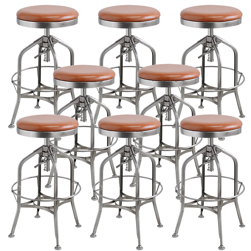 Industrial Metal Legs Bar Stools Indoor Faux Leather Counter Chair Brown 8 Piece Set Clearhalo 'Bar Furniture' 'Bar Stools' 'bar_stools' 'furn' 'furn_bar_stools' 'Furniture' 'Kitchen & Dining Furniture' 7470190