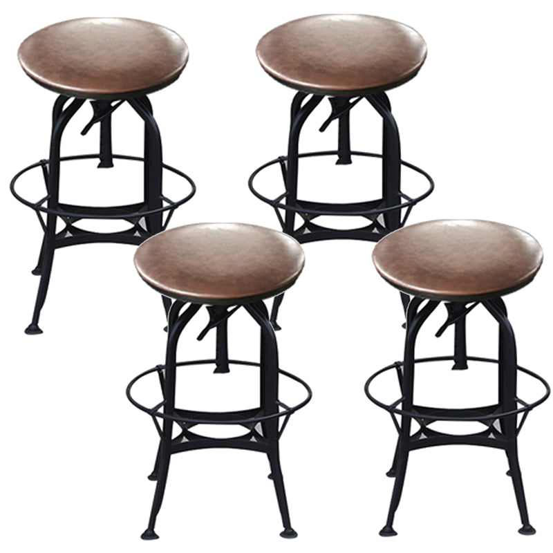 Industrial Metal Legs Bar Stools Indoor Faux Leather Counter Chair Brown-Black 4 Piece Set Clearhalo 'Bar Furniture' 'Bar Stools' 'bar_stools' 'furn' 'furn_bar_stools' 'Furniture' 'Kitchen & Dining Furniture' 7470198