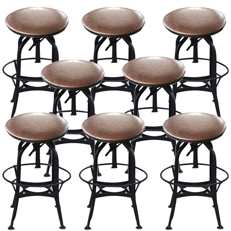 Industrial Metal Legs Bar Stools Indoor Faux Leather Counter Chair Brown-Black 8 Piece Set Clearhalo 'Bar Furniture' 'Bar Stools' 'bar_stools' 'furn' 'furn_bar_stools' 'Furniture' 'Kitchen & Dining Furniture' 7470200