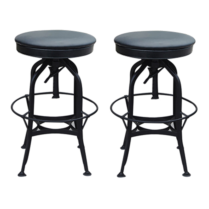 Industrial Metal Legs Bar Stools Indoor Faux Leather Counter Chair Textured Black 2 Piece Set Clearhalo 'Bar Furniture' 'Bar Stools' 'bar_stools' 'furn' 'furn_bar_stools' 'Furniture' 'Kitchen & Dining Furniture' 7470202