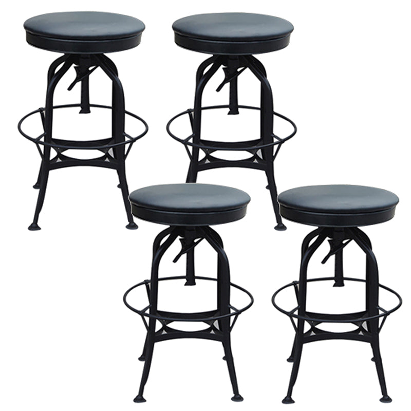 Industrial Metal Legs Bar Stools Indoor Faux Leather Counter Chair Textured Black 4 Piece Set Clearhalo 'Bar Furniture' 'Bar Stools' 'bar_stools' 'furn' 'furn_bar_stools' 'Furniture' 'Kitchen & Dining Furniture' 7470203