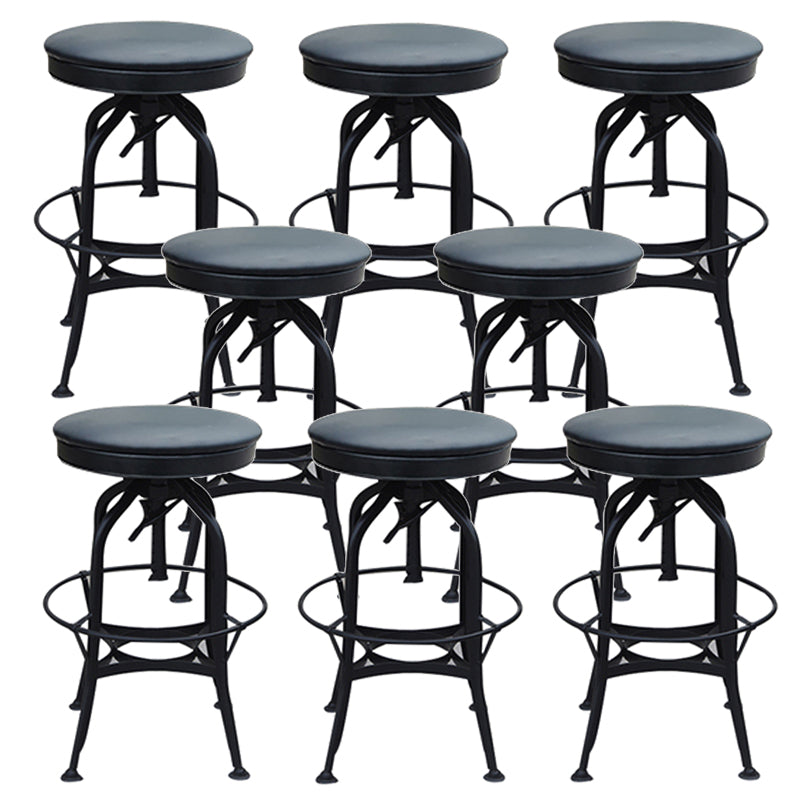 Industrial Metal Legs Bar Stools Indoor Faux Leather Counter Chair Textured Black 8 Piece Set Clearhalo 'Bar Furniture' 'Bar Stools' 'bar_stools' 'furn' 'furn_bar_stools' 'Furniture' 'Kitchen & Dining Furniture' 7470205