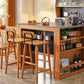 Indoor Solid Wood Bar Stool Low Back Bar Stool with Footrest