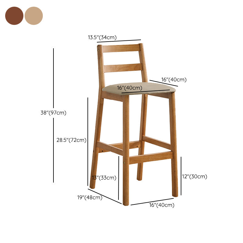 Indoor Solid Wood Bar Stool Low Back Bar Stool with Footrest