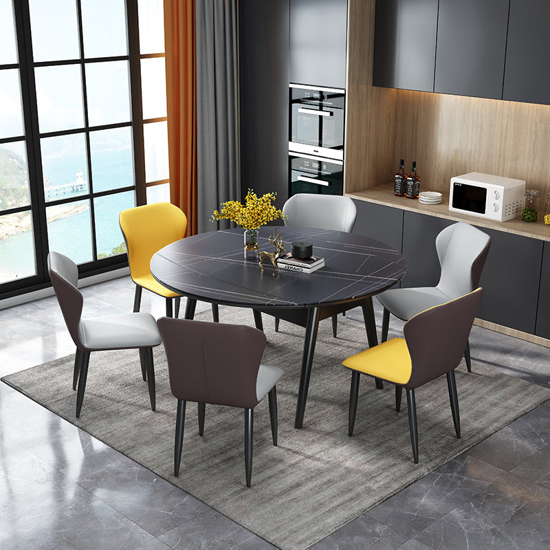Modern Stone Scalable Dining Table Rubber Leg for Dining Room Black Gold 51.2"L x 51.2"W x 29.5"H Without Chairs Clearhalo 'Dining Tables & Seating' 'Dining Tables' 'dining_table' 'furn' 'furn_dining_table' 'Furniture' 'Kitchen & Dining Furniture' 7470346
