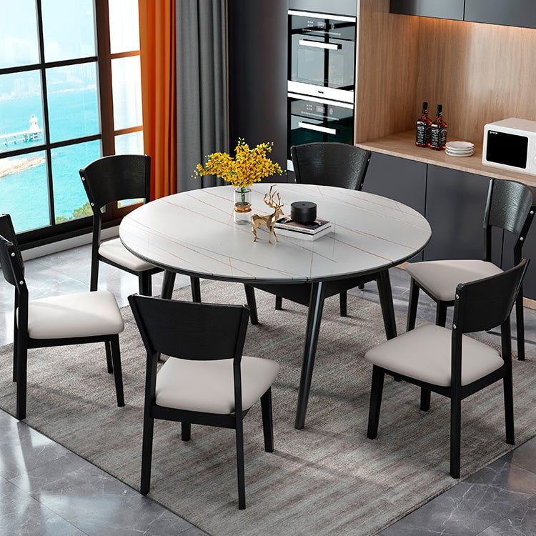 Modern Stone Scalable Dining Table Rubber Leg for Dining Room White Gold 51.2"L x 51.2"W x 29.5"H Without Chairs Clearhalo 'Dining Tables & Seating' 'Dining Tables' 'dining_table' 'furn' 'furn_dining_table' 'Furniture' 'Kitchen & Dining Furniture' 7470347