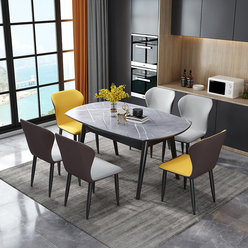 Modern Stone Scalable Dining Table Rubber Leg for Dining Room Gray 51.2"L x 51.2"W x 29.5"H Without Chairs Clearhalo 'Dining Tables & Seating' 'Dining Tables' 'dining_table' 'furn' 'furn_dining_table' 'Furniture' 'Kitchen & Dining Furniture' 7470350