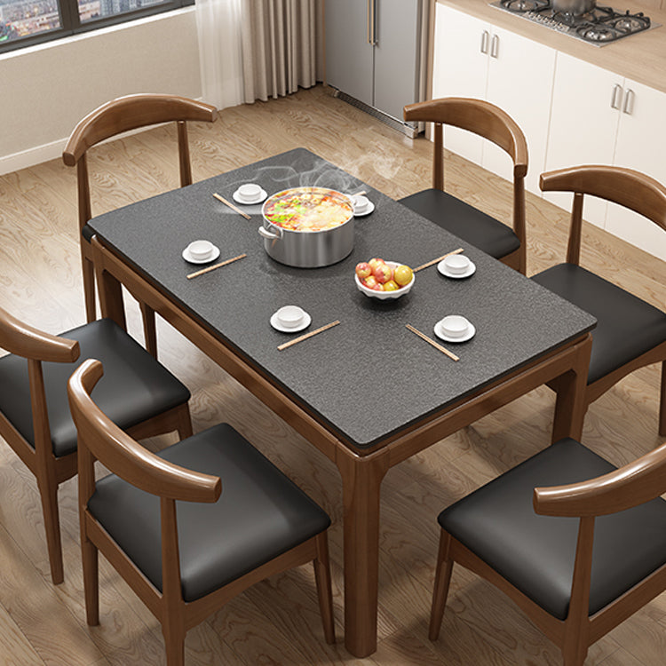 Modern Stone Rectangle Dining Table Rubber Wood Base for Dining Room Clearhalo 'Dining Tables & Seating' 'Dining Tables' 'dining_table' 'furn' 'furn_dining_table' 'Furniture' 'Kitchen & Dining Furniture' 7470368