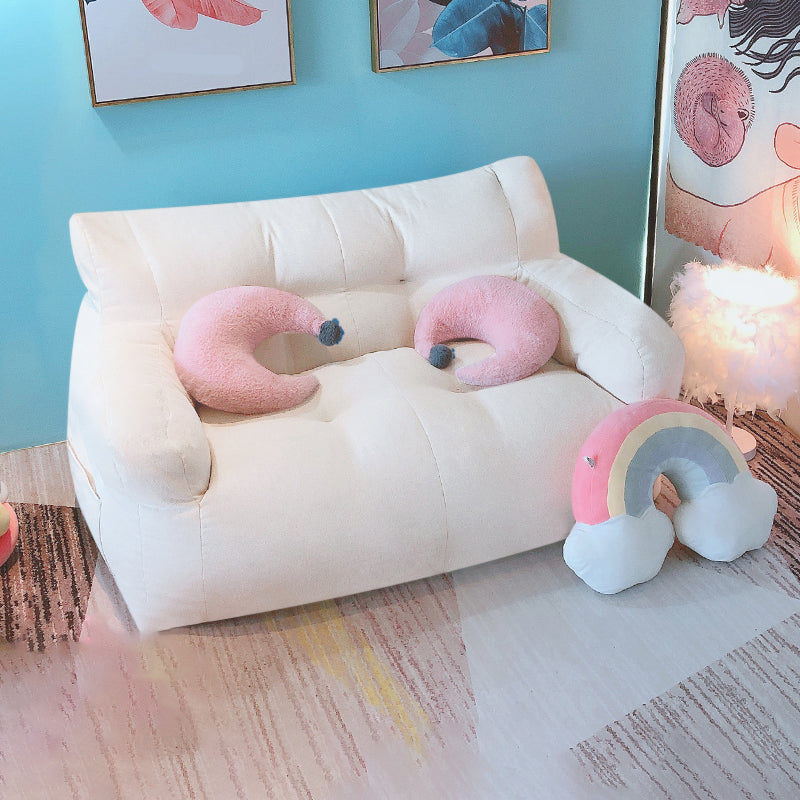 Modern Fabric Loveseat Sofa Rolled Arm Settee for Living Room Off-White Cotton and Linen Clearhalo 'furn' 'furn_sofas' 'Furniture' 'Living Room Furniture' 'Sofa' 'sofas' 7470504