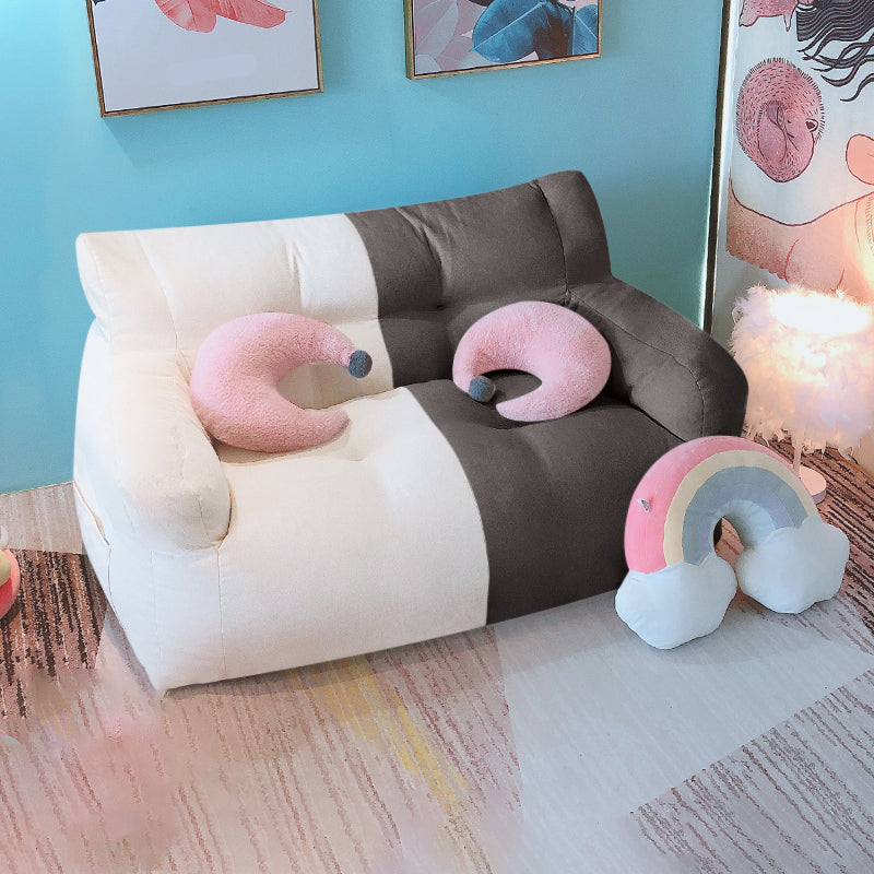 Modern Fabric Loveseat Sofa Rolled Arm Settee for Living Room Gray-White Cotton and Linen Clearhalo 'furn' 'furn_sofas' 'Furniture' 'Living Room Furniture' 'Sofa' 'sofas' 7470505