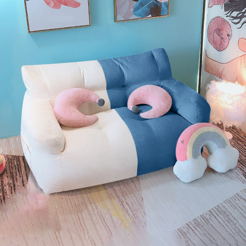 Modern Fabric Loveseat Sofa Rolled Arm Settee for Living Room White-Blue Cotton and Linen Clearhalo 'furn' 'furn_sofas' 'Furniture' 'Living Room Furniture' 'Sofa' 'sofas' 7470516