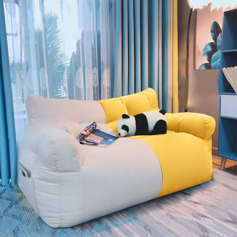 Modern Fabric Loveseat Sofa Rolled Arm Settee for Living Room 46"L x 31"W x 24"H White-Yellow Cotton and Linen Clearhalo 'furn' 'furn_sofas' 'Furniture' 'Living Room Furniture' 'Sofa' 'sofas' 7470524