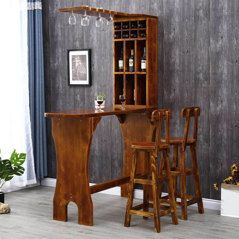 Traditional Indoor Bar Table Solid Wood Bar Table with Wine Glass Holders Clearhalo 'Bar Furniture' 'Bar Tables' 'bar_tables' 'furn' 'furn_bar_tables' 'Furniture' 'Kitchen & Dining Furniture' 7471222