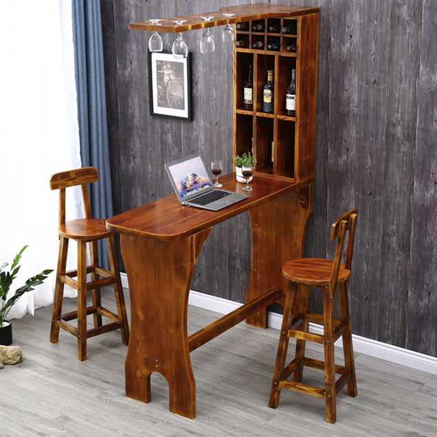 Traditional Indoor Bar Table Solid Wood Bar Table with Wine Glass Holders Clearhalo 'Bar Furniture' 'Bar Tables' 'bar_tables' 'furn' 'furn_bar_tables' 'Furniture' 'Kitchen & Dining Furniture' 7471224